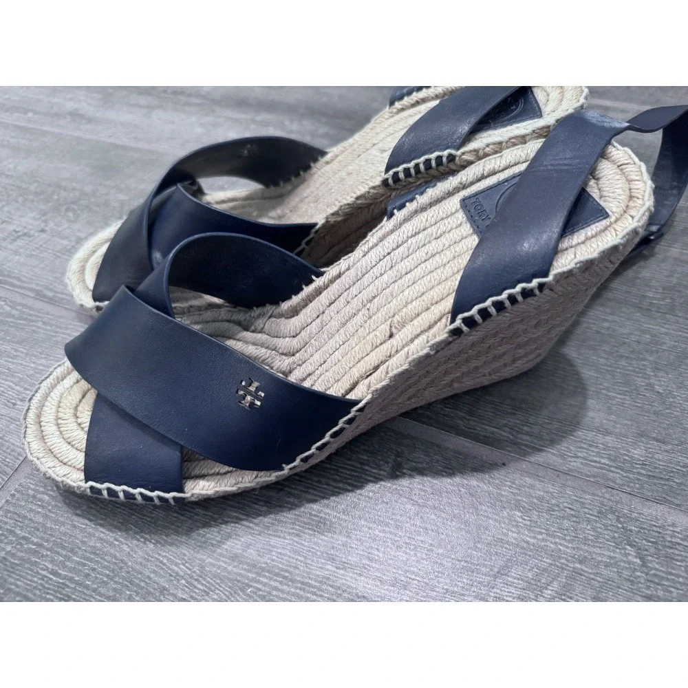 Tory Burch Bima‎ Wedge Espadrille Sandal Black Size 10